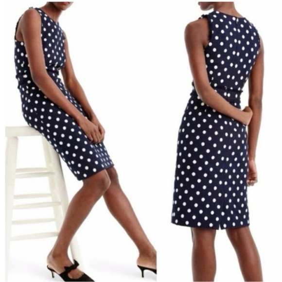 J.Crew NWT Navy and White Polkadot tweed sheath dress 6T 6 tall - Picture 2 of 8